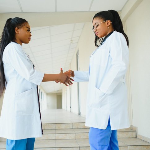 Healthcare professionals shaking hands